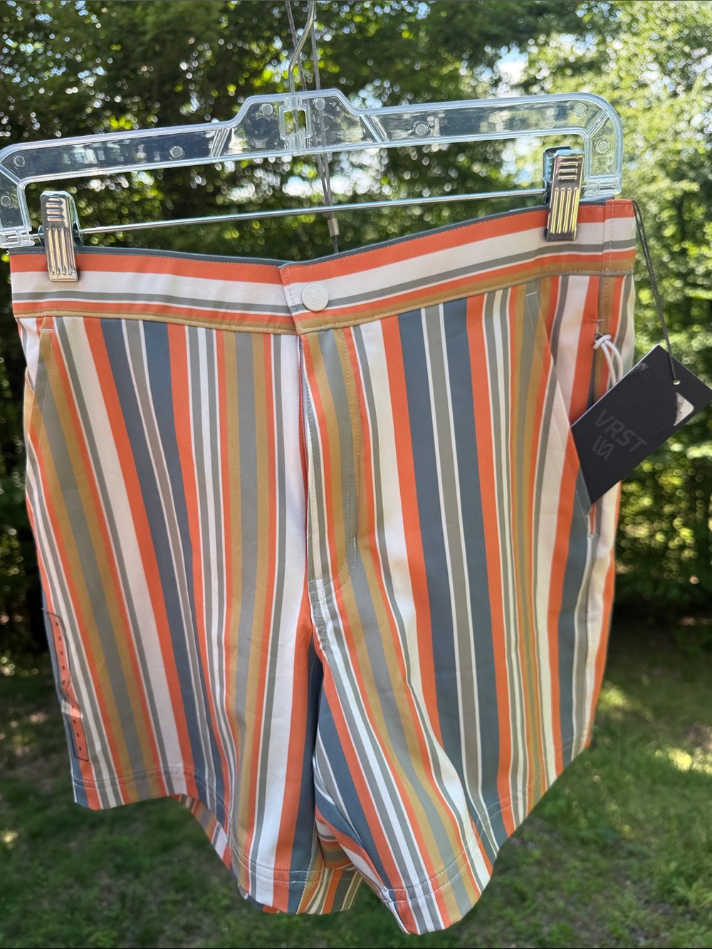 VRST Men's Orange Stripe Swim Trunks-Size Small-New With Tags